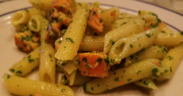 Kale Pesto and Salmon Pasta